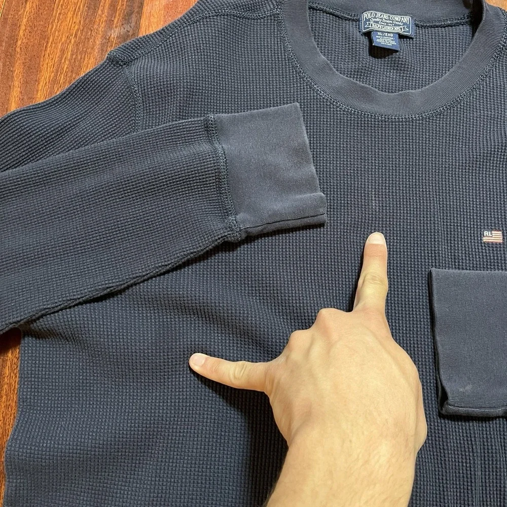 VTG Ralph Lauren Shirt Mens XL Waffle Knit Thermal Polo Jeans Co Workwear Flag
